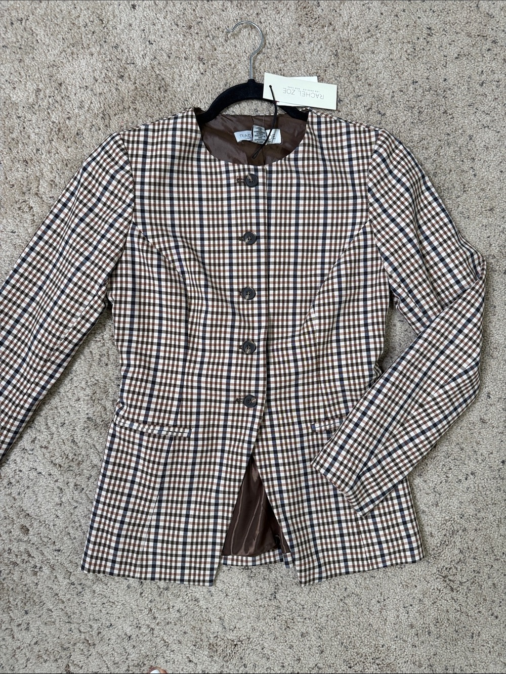 NWT Rachel Zoe Brown and Cream Checked Fitted Blazer 🍁 Small